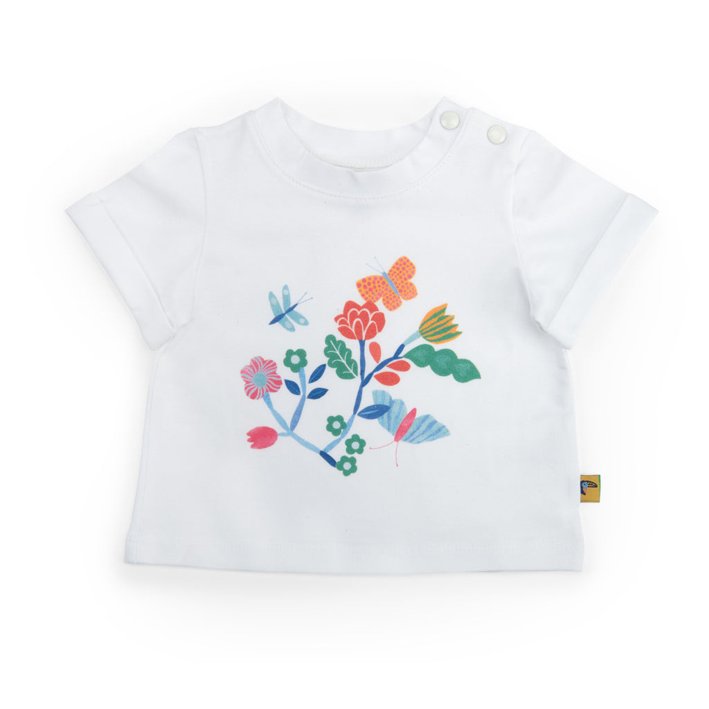 White slub jersey T-shirt with flower print, Noa