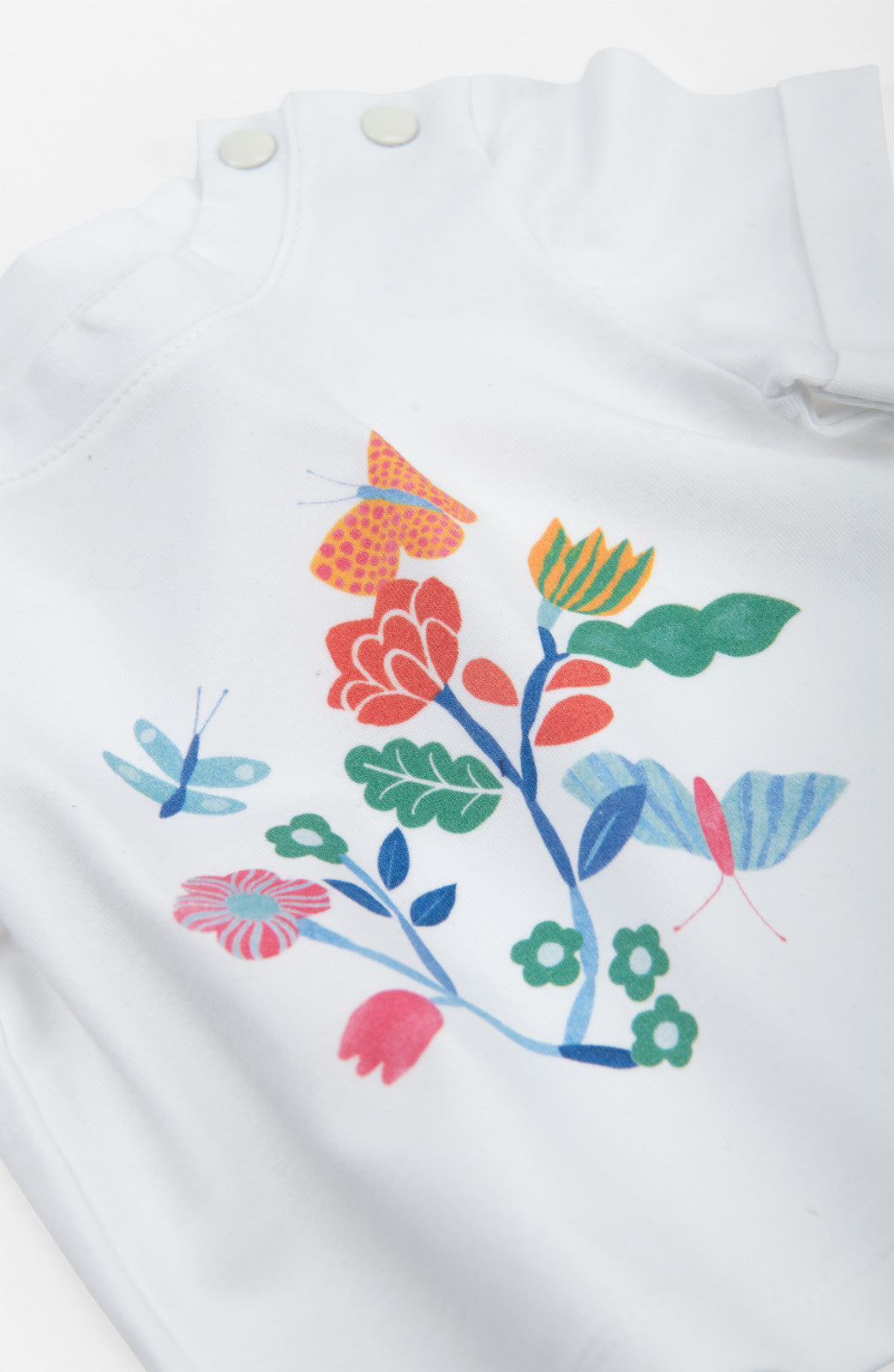 White slub jersey T-shirt with flower print, Noa