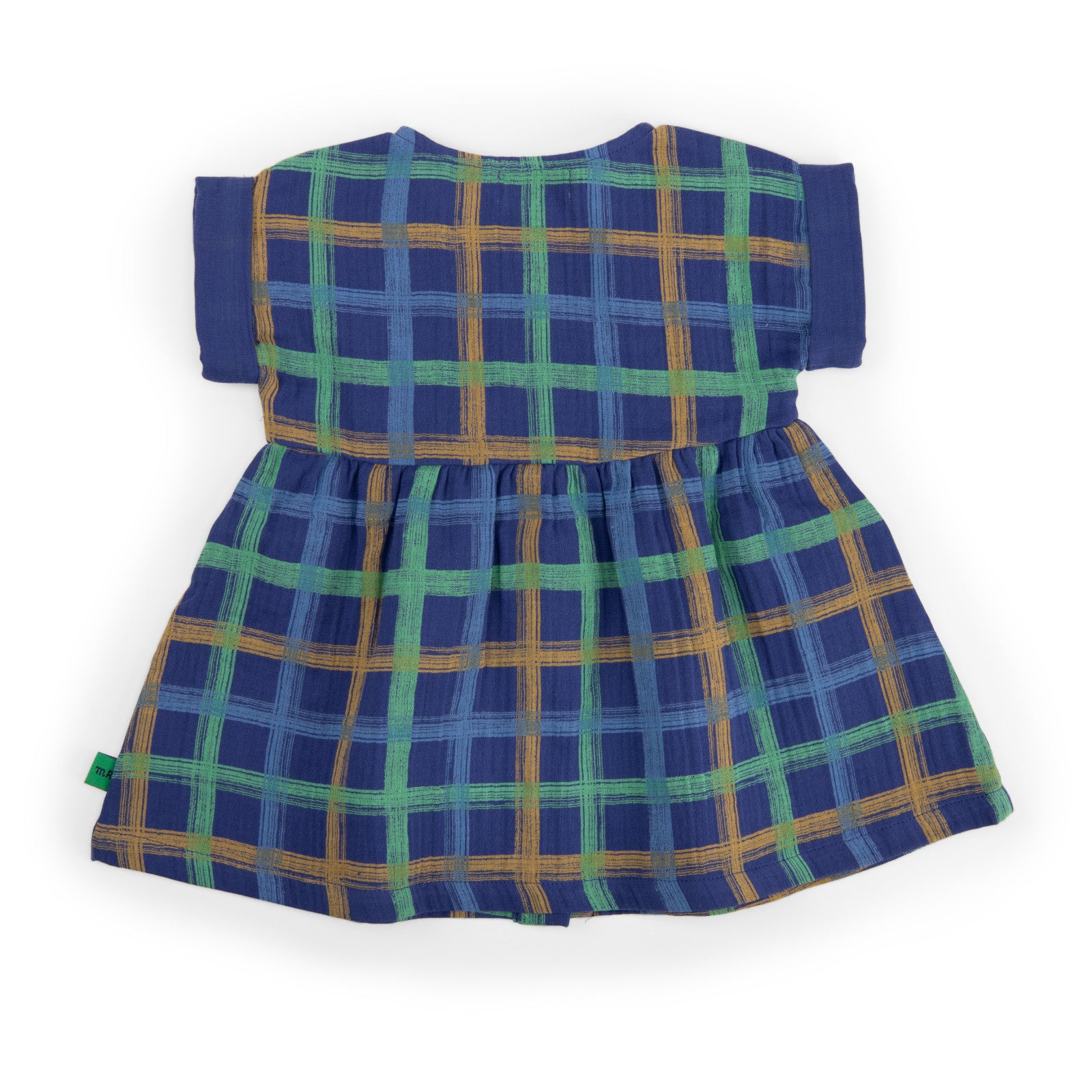 Short-sleeved checked cotton muslin dress, Nora