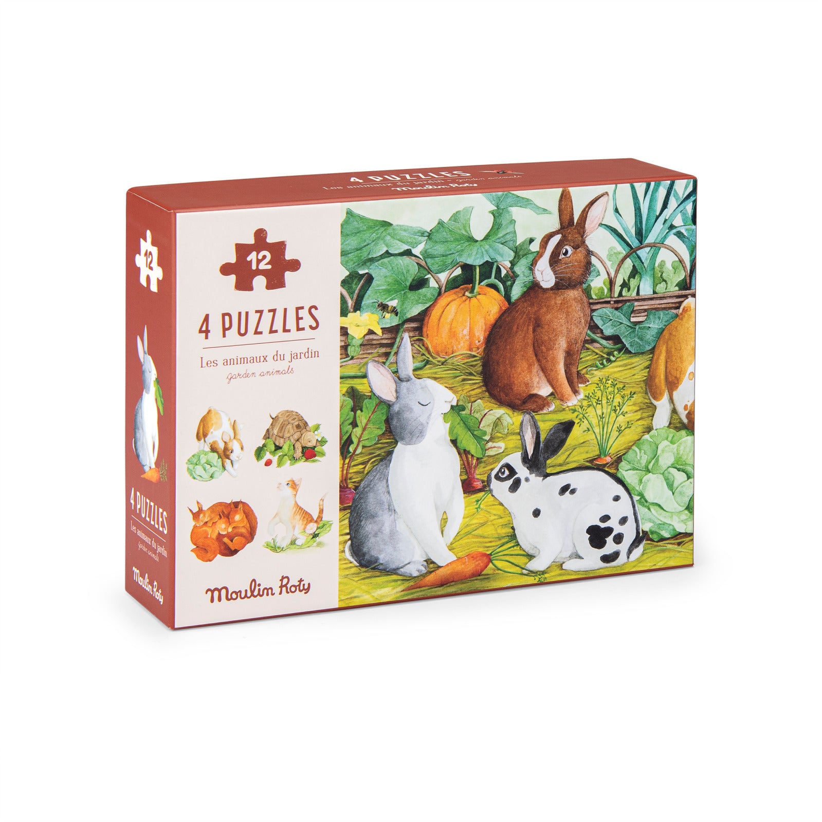 4 Mini puzzles, Garden animals (4x12 pieces)