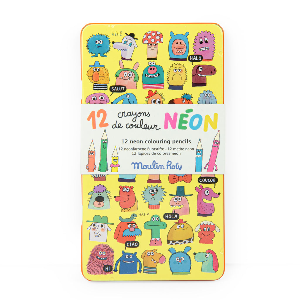 Metal box with 12 neon pencils