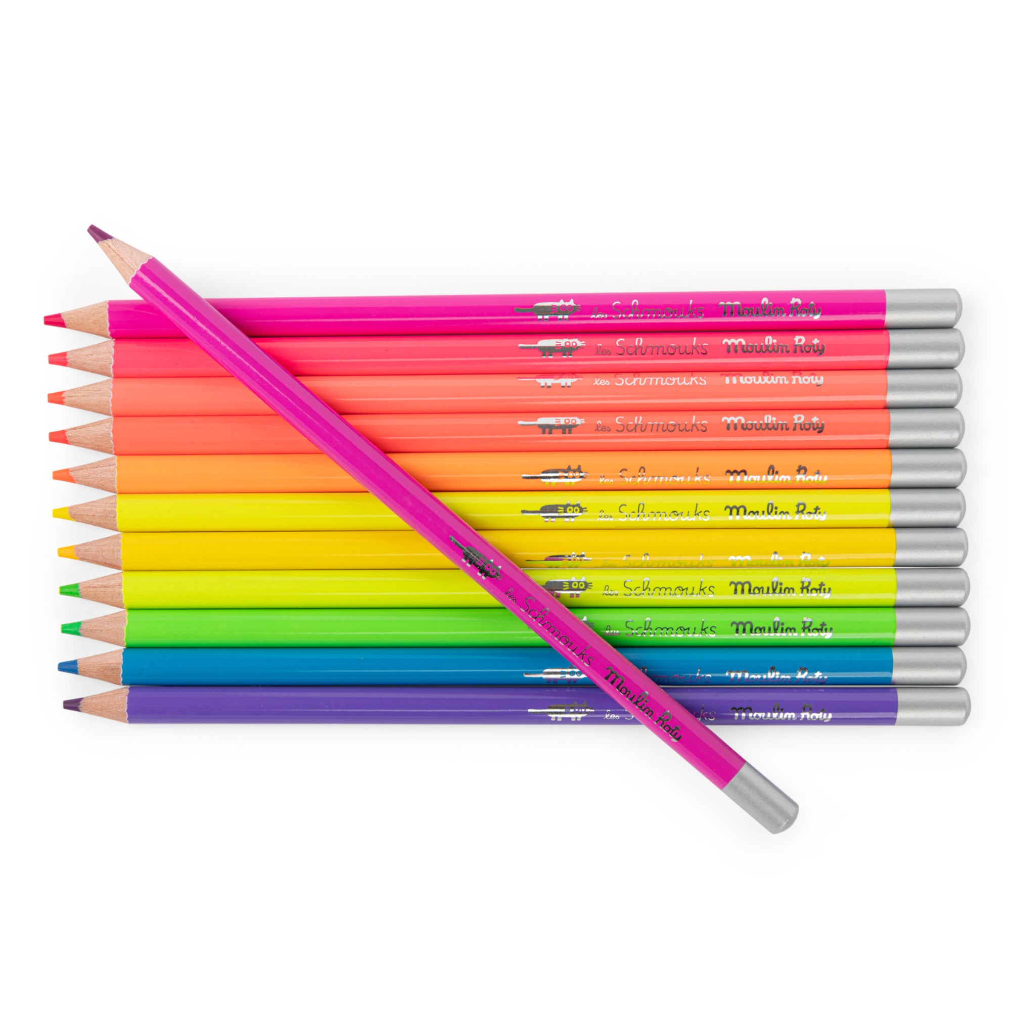 Scatola metallo con 12 matite neon