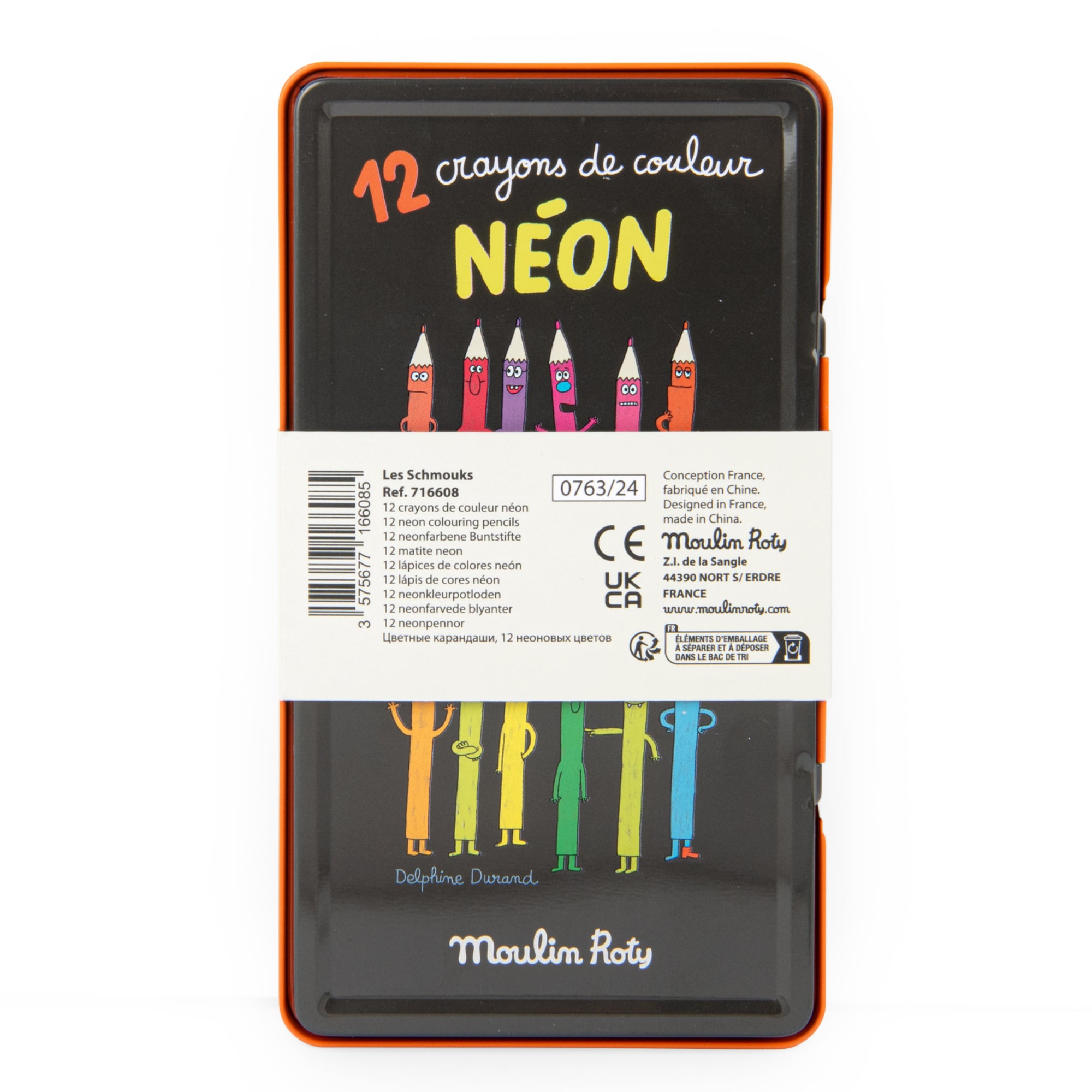 Scatola metallo con 12 matite neon