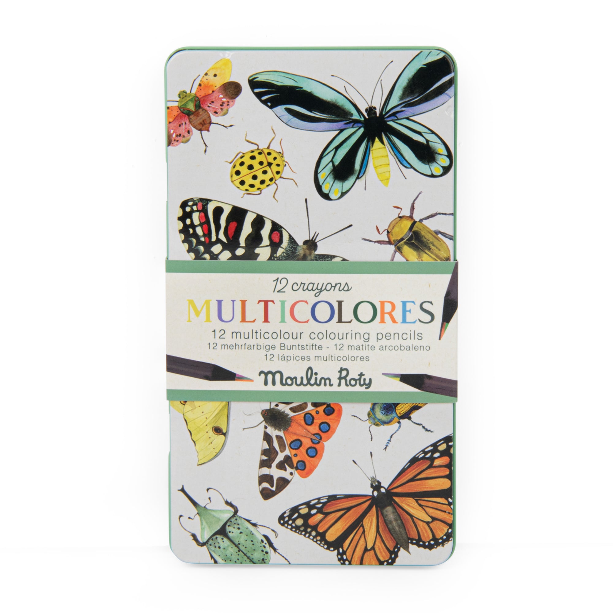Scatola metallo con 12 matite multicolori