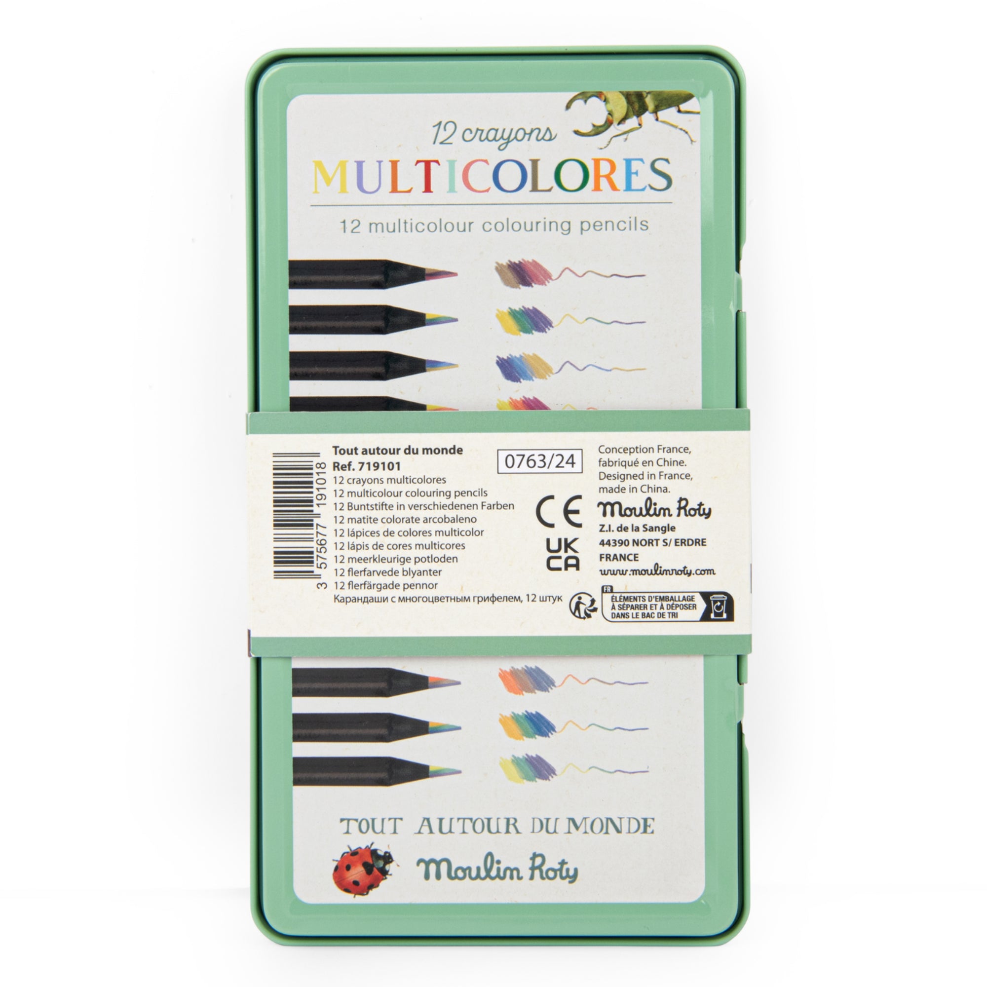 Scatola metallo con 12 matite multicolori