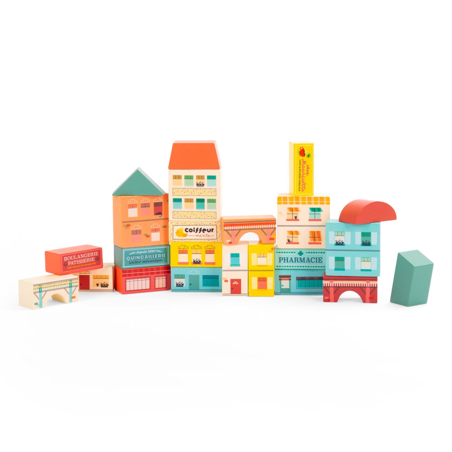 Wooden Village Building Blocks, 34pcs