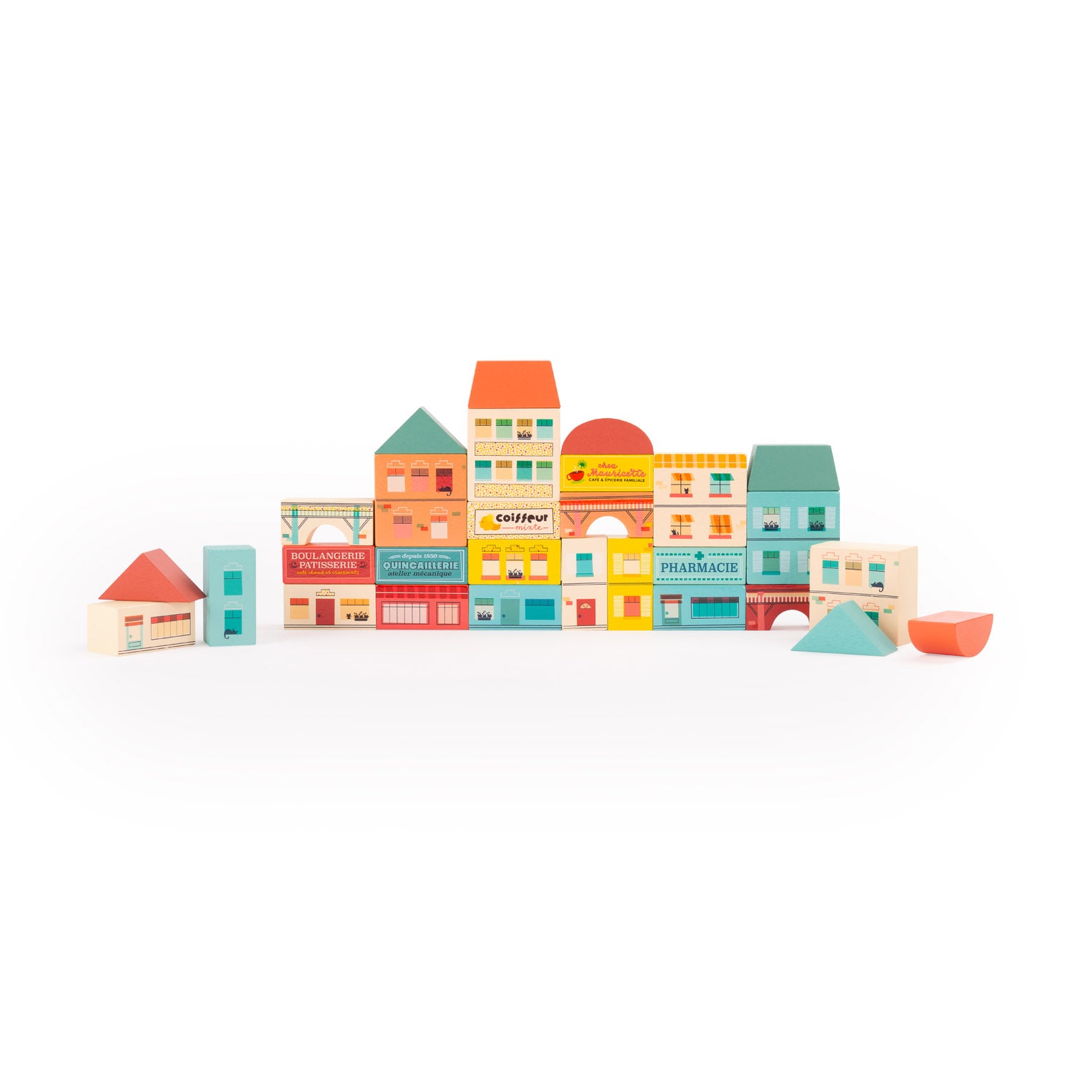 Wooden Village Building Blocks, 34pcs