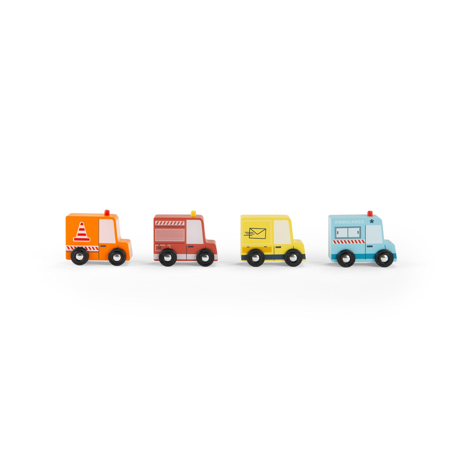 Set of 4 wooden trucks