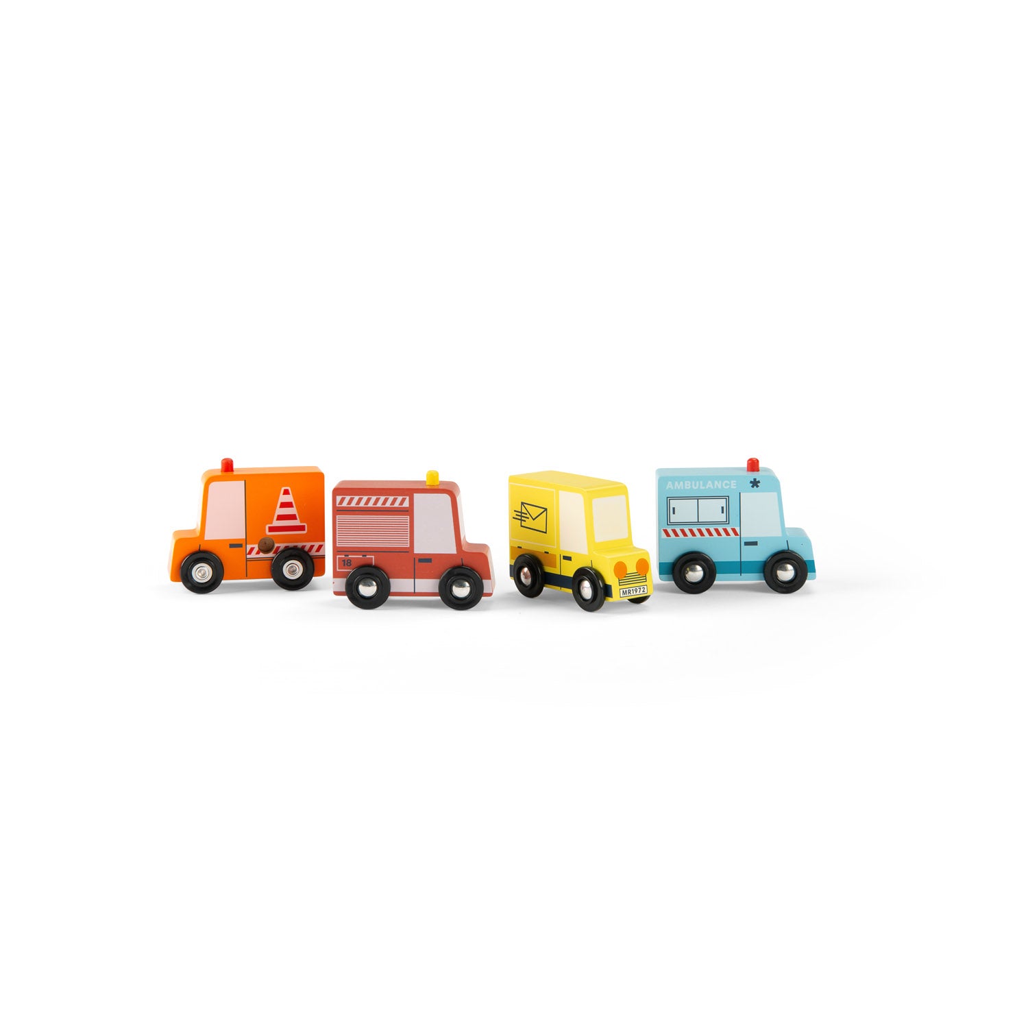 Set of 4 wooden trucks