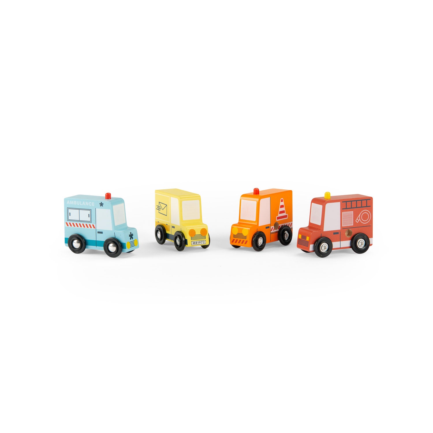 Set of 4 wooden trucks