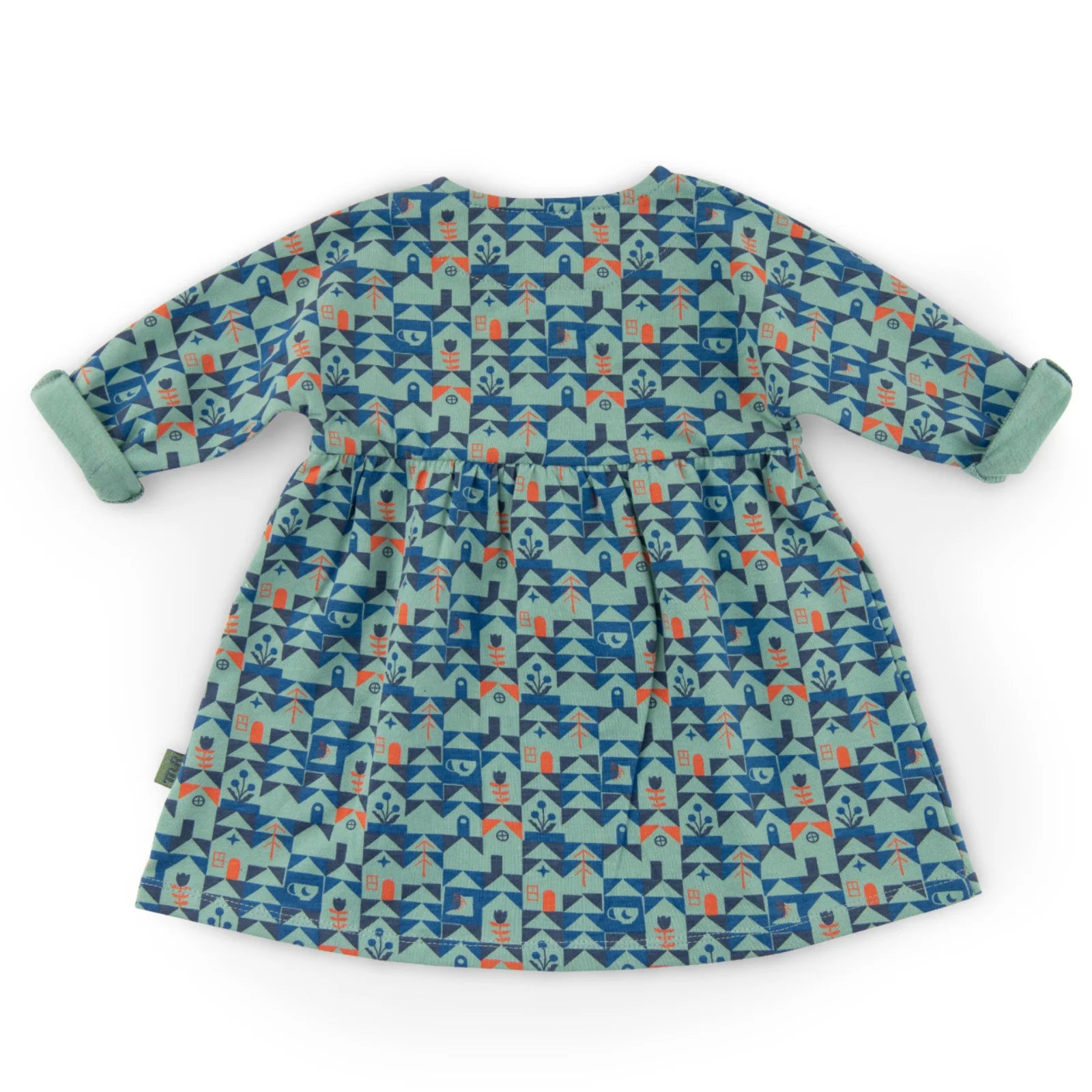 Abito in cotone caldo con stampa casette blu, Opale