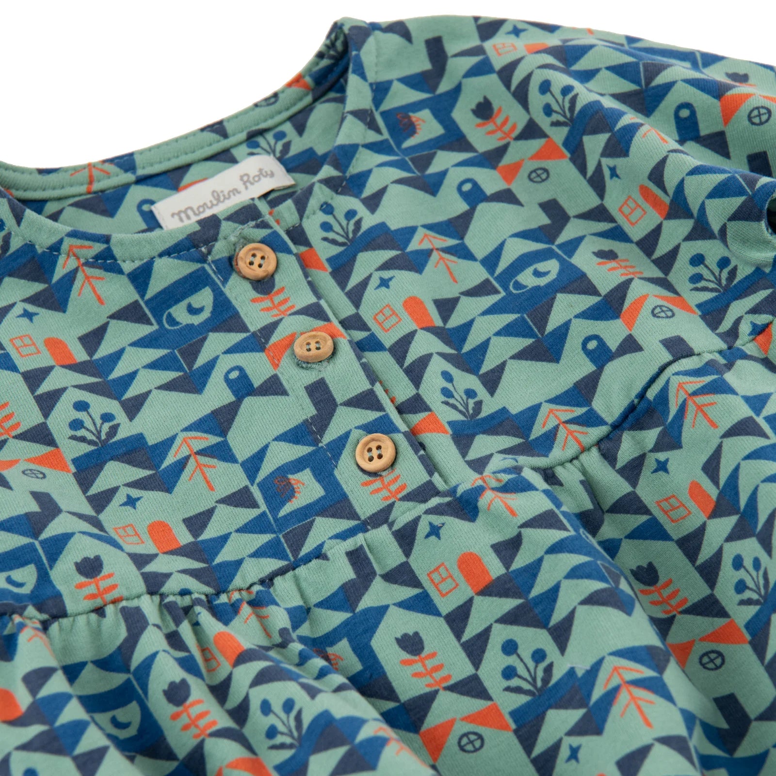 Abito in cotone caldo con stampa casette blu, Opale