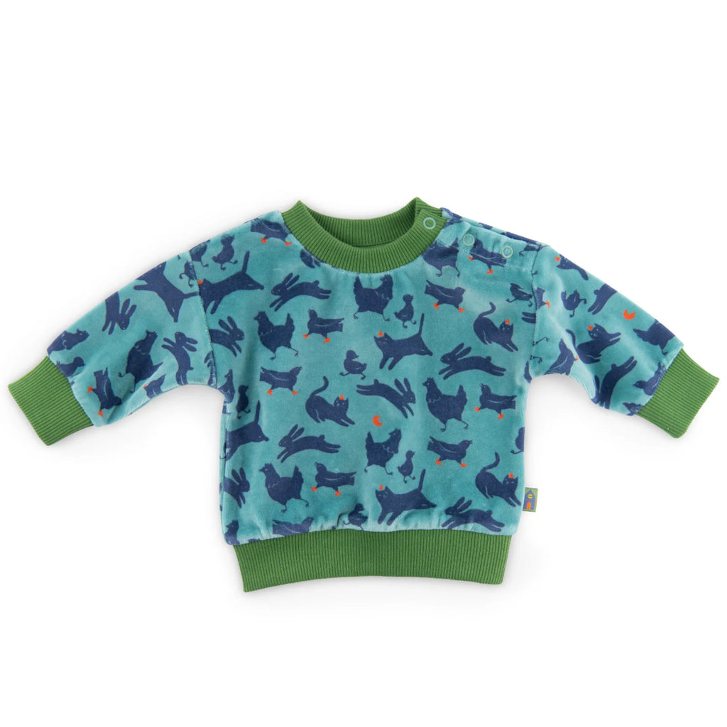 Blue bouclé velvet sweatshirt with animal print, Olly