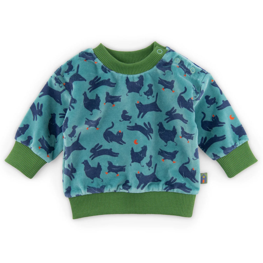 Blue bouclé velvet sweatshirt with animal print, Olly