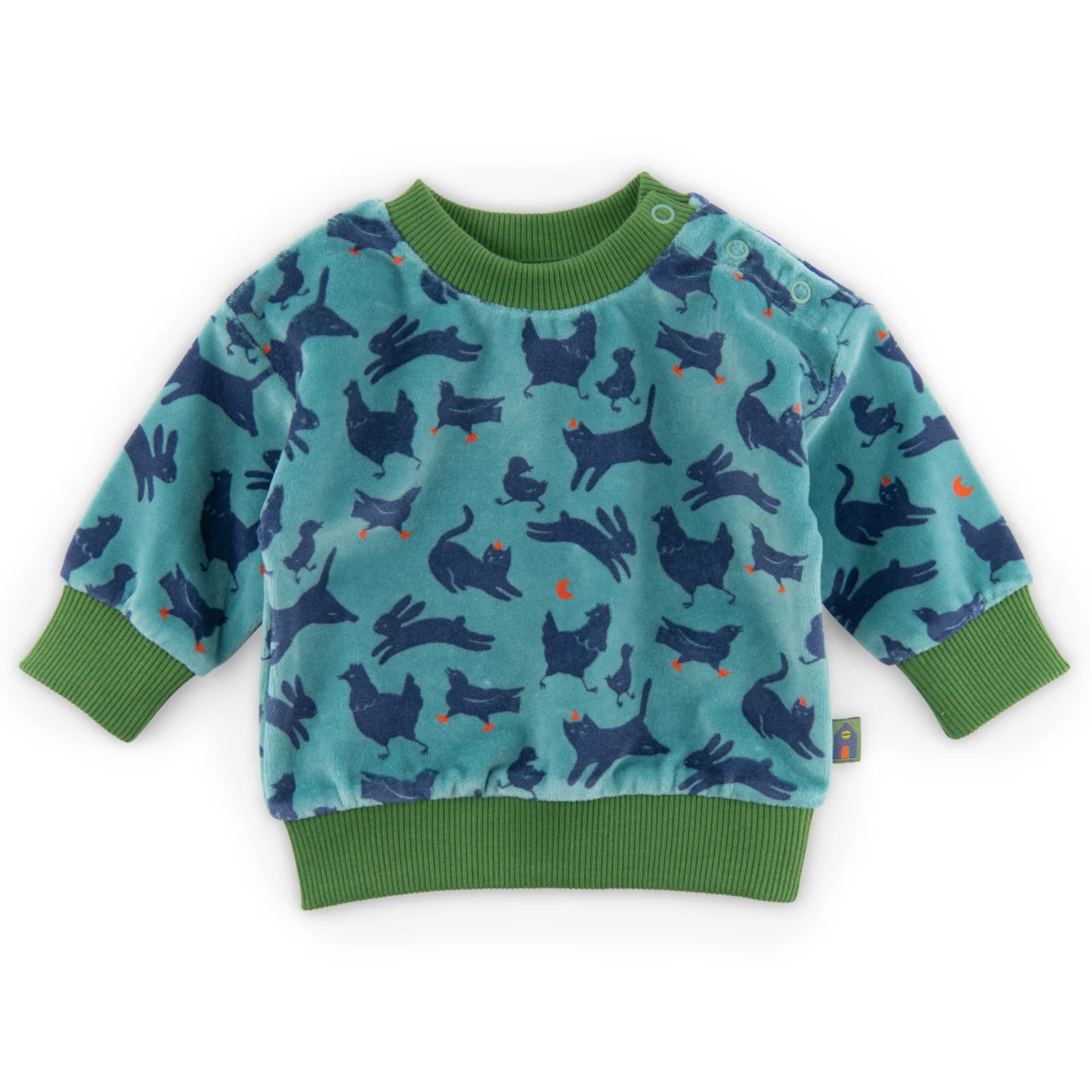 Blue bouclé velvet sweatshirt with animal print, Olly