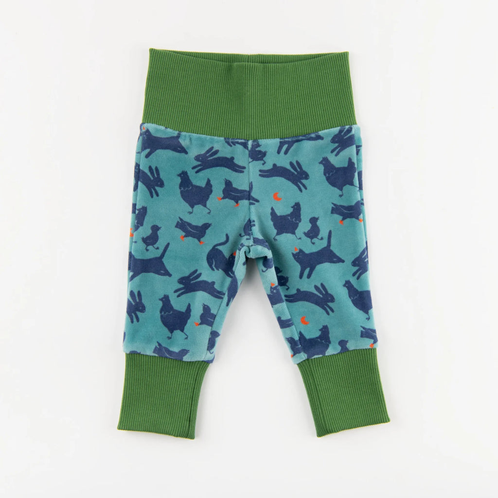 Blue bouclé velvet trousers with animal print, Oberon
