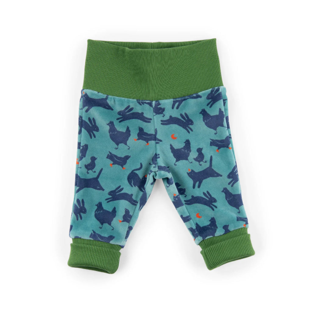 Blue bouclé velvet trousers with animal print, Oberon
