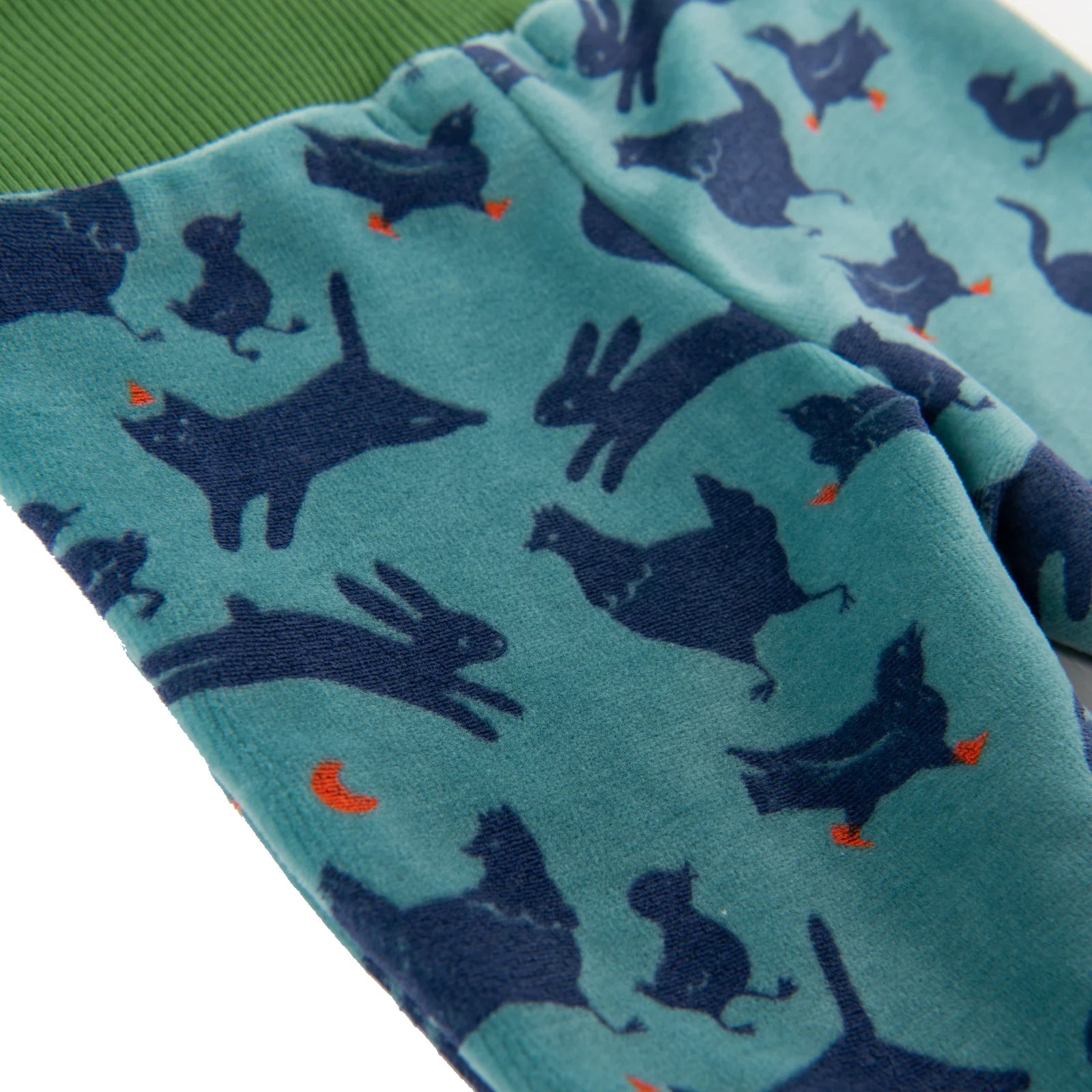 Blue bouclé velvet trousers with animal print, Oberon