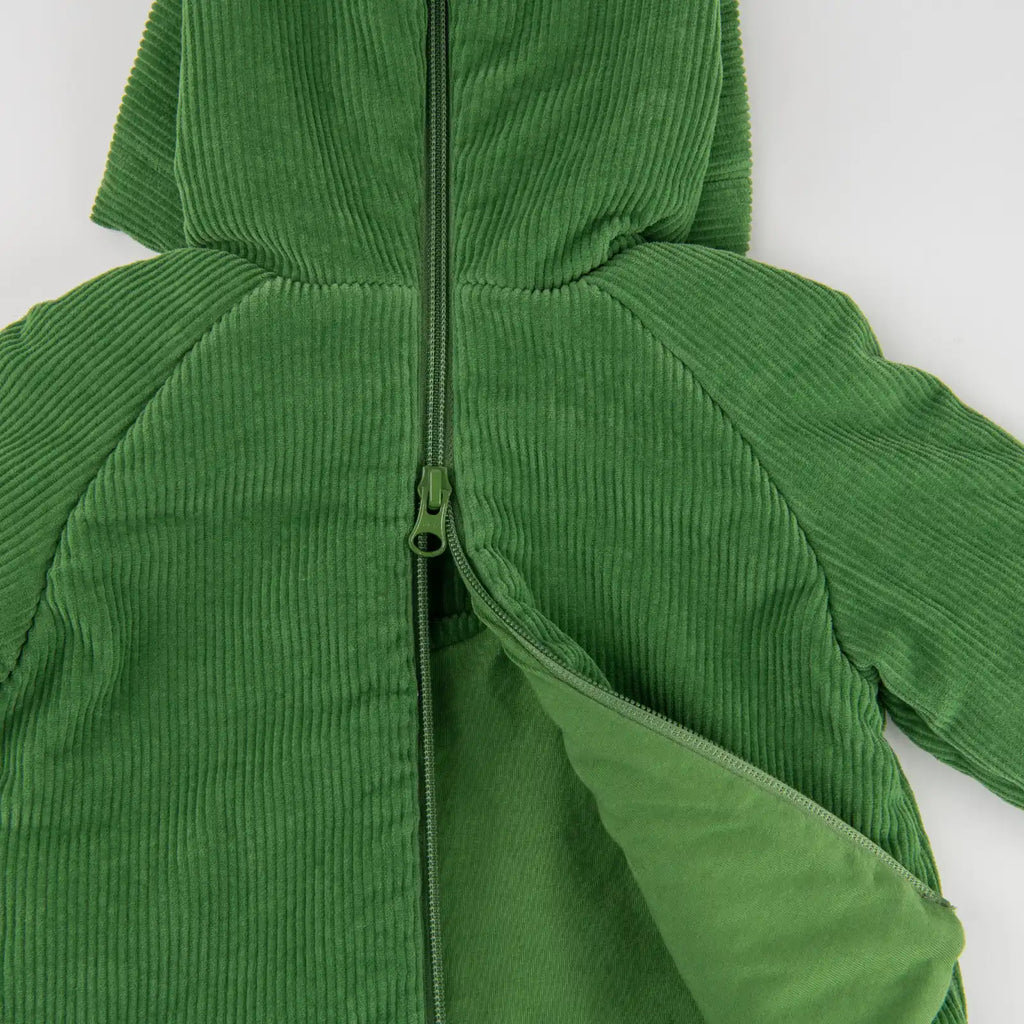 Green corduroy hooded coat, Olivier