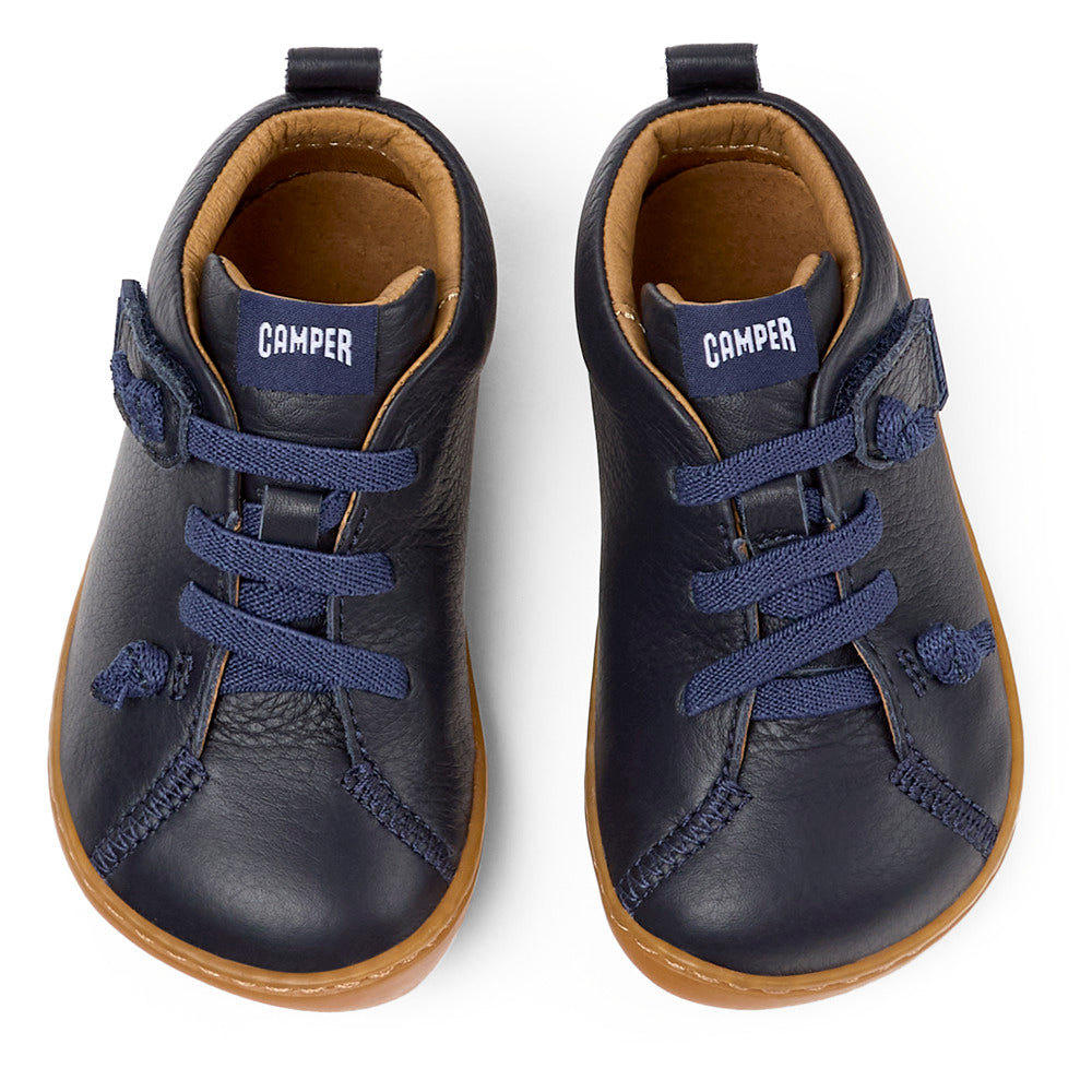 Blue leather ankle boots for kids, Peu