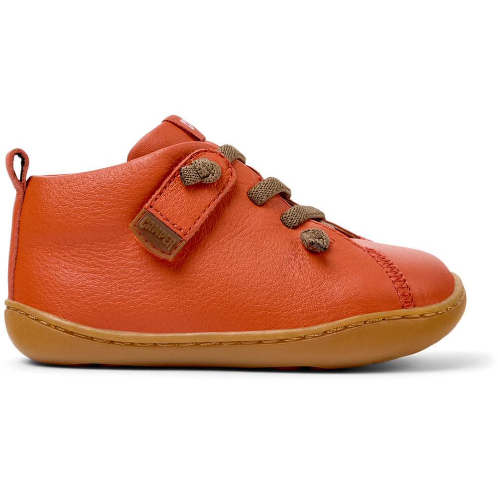 Orange leather ankle boots, Peu