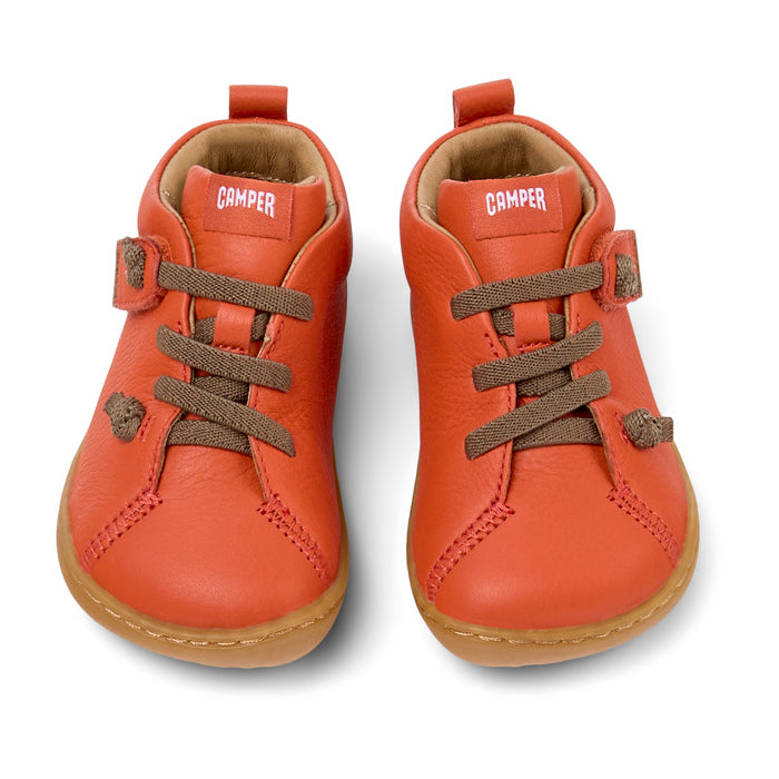 Orange leather ankle boots, Peu