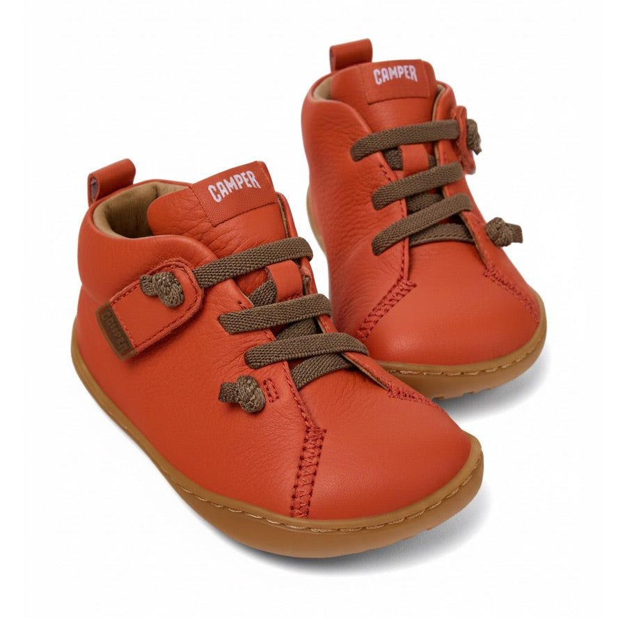 Orange leather ankle boots, Peu