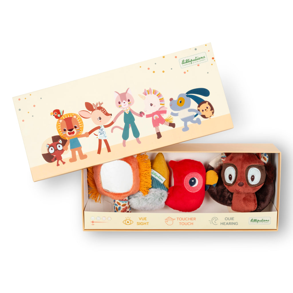 Set da 3 sonagli sensoriali in scatola Jack