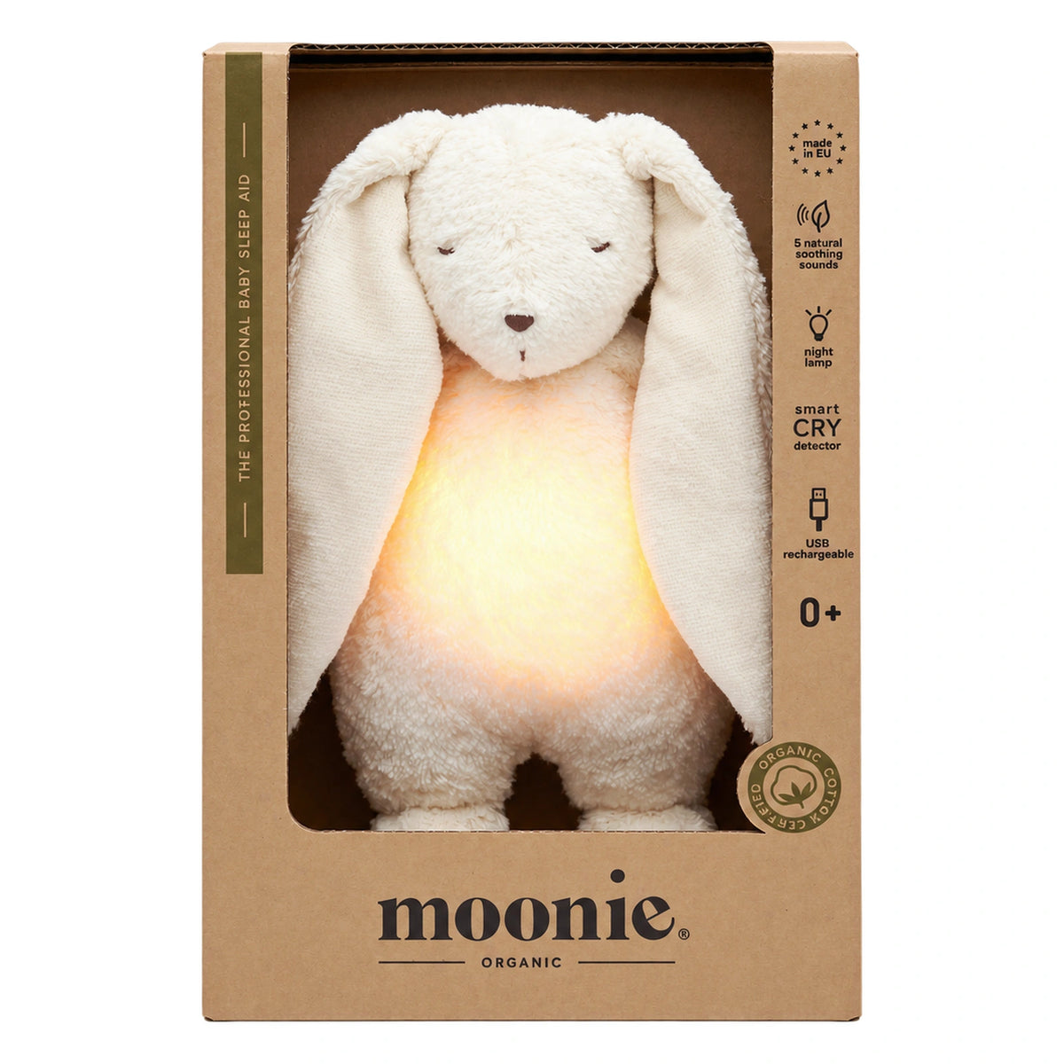 Moonie Coniglio in cotone bio con suoni e luce, Polar | Moonie