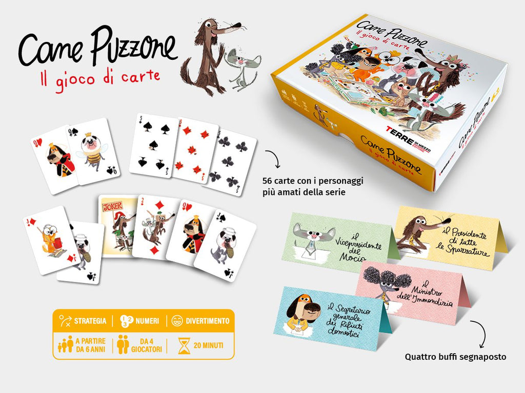 Cane Puzzone, gioco di carte – 56 carte, quattro segnaposto, da 4 giocatori, circa 20 minuti