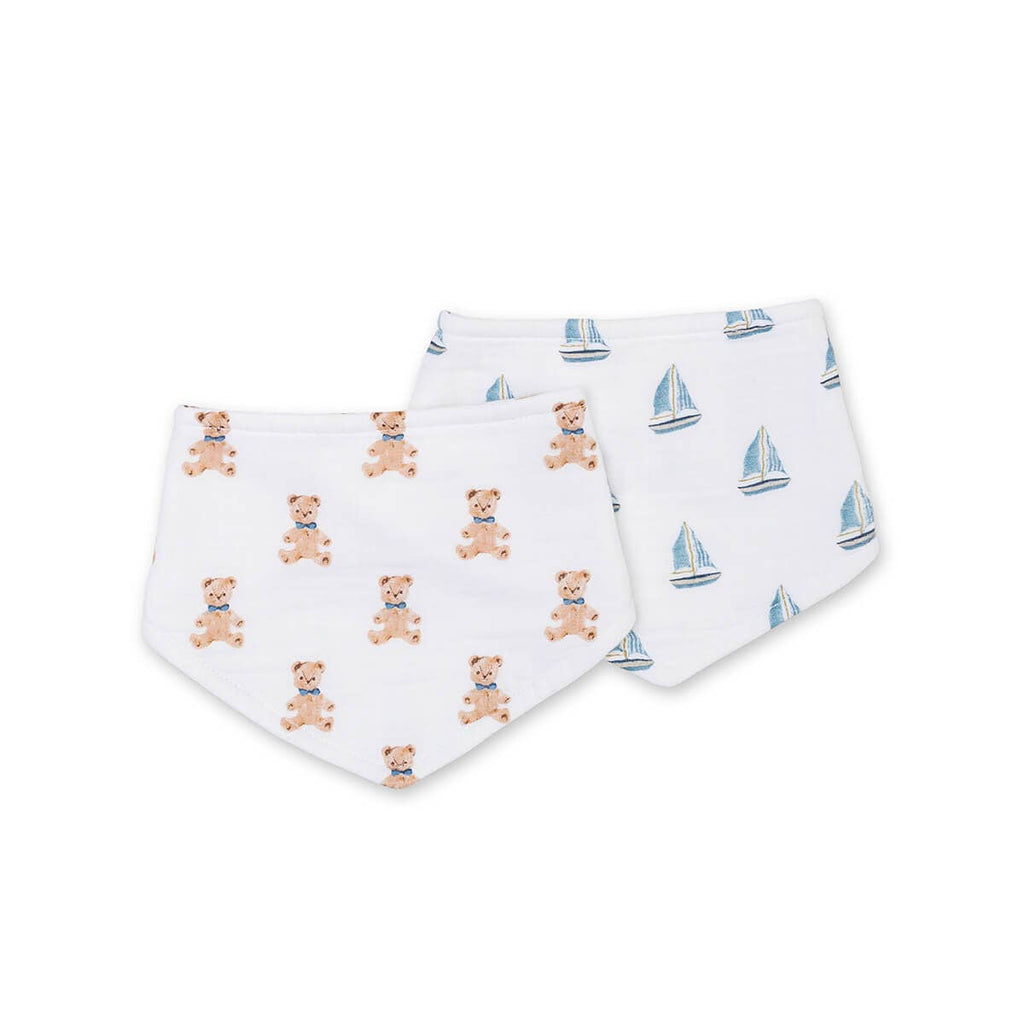 Bandana Bibs, Set of 2, Vintage Bears/Sailing Boats