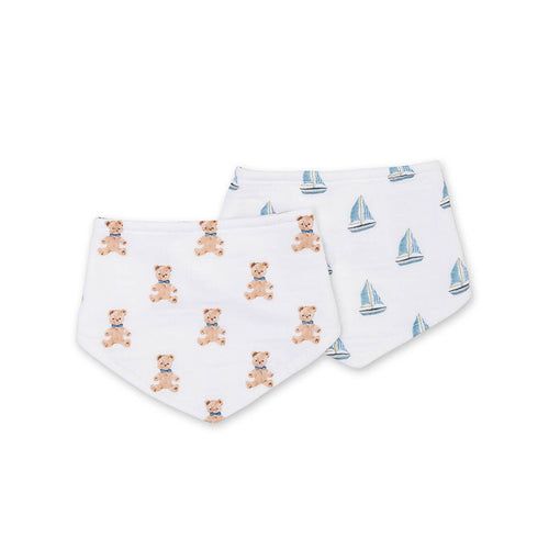Bavoirs bandana, Lot de 2, Ours Vintage/Bateaux à Voile