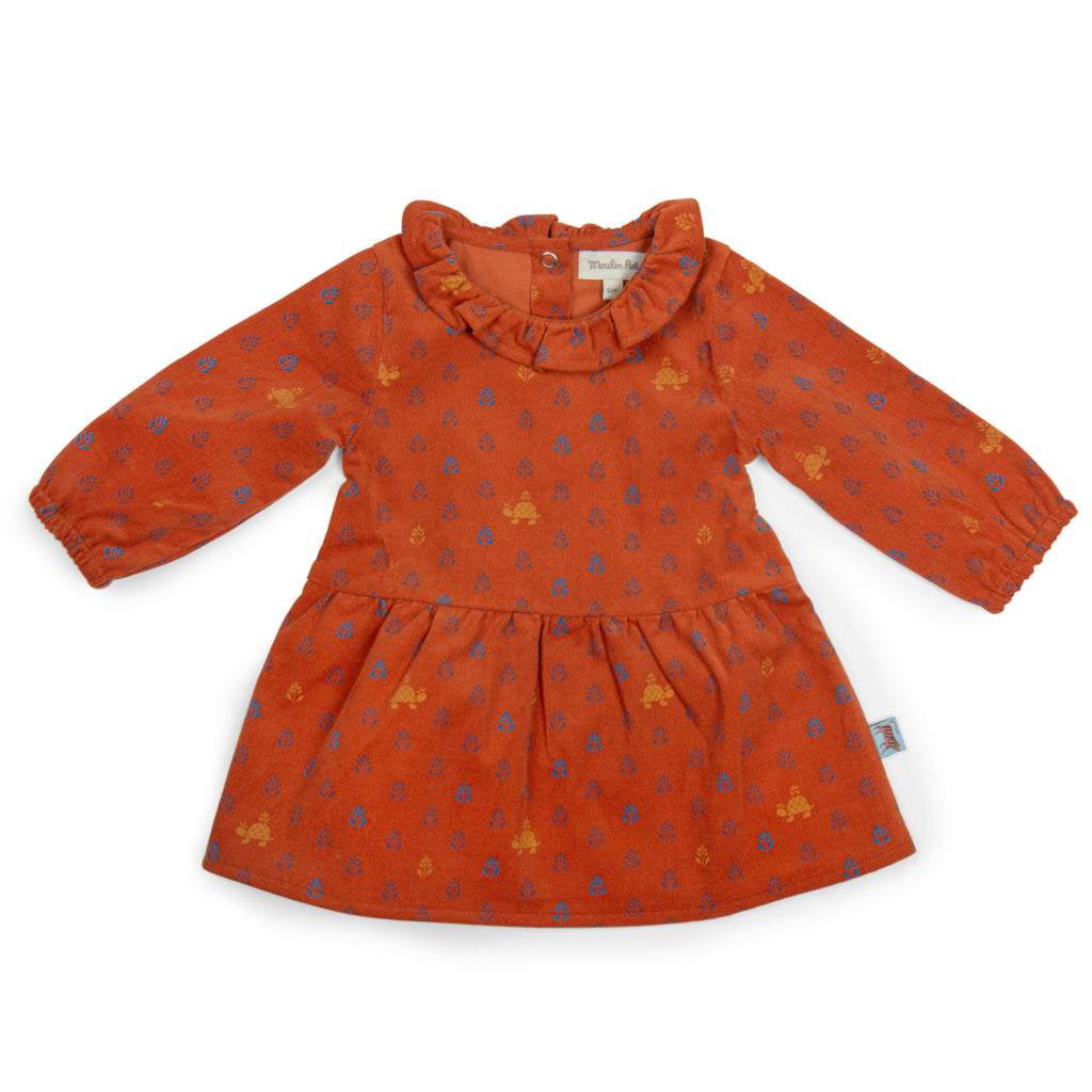 Needlecord dress with ruffled collar, Manon