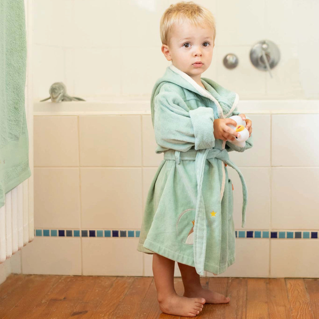 Custom kids’ terry bathrobe with name embroidery