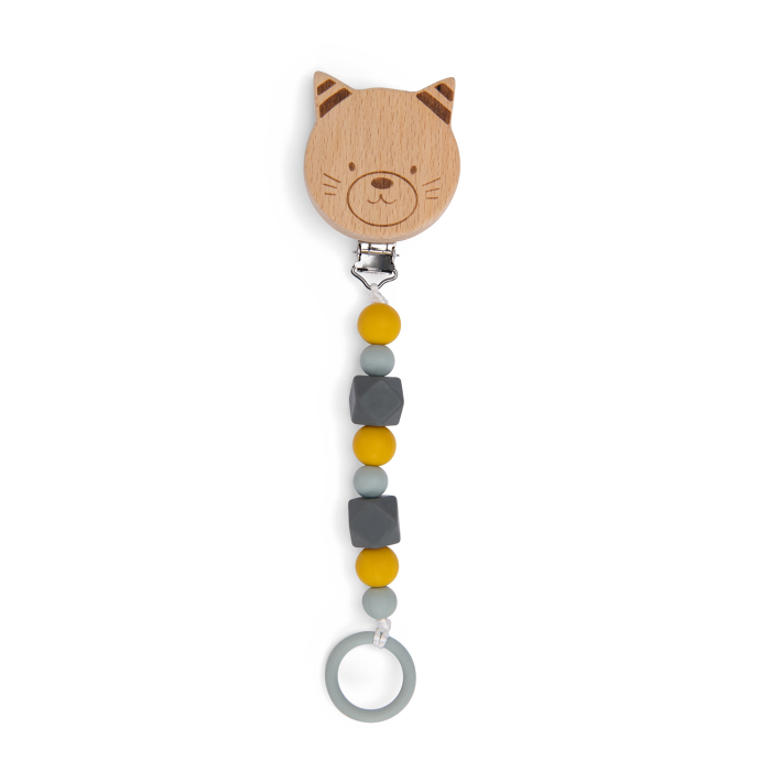 Wooden and silicone pacifier holder Cat