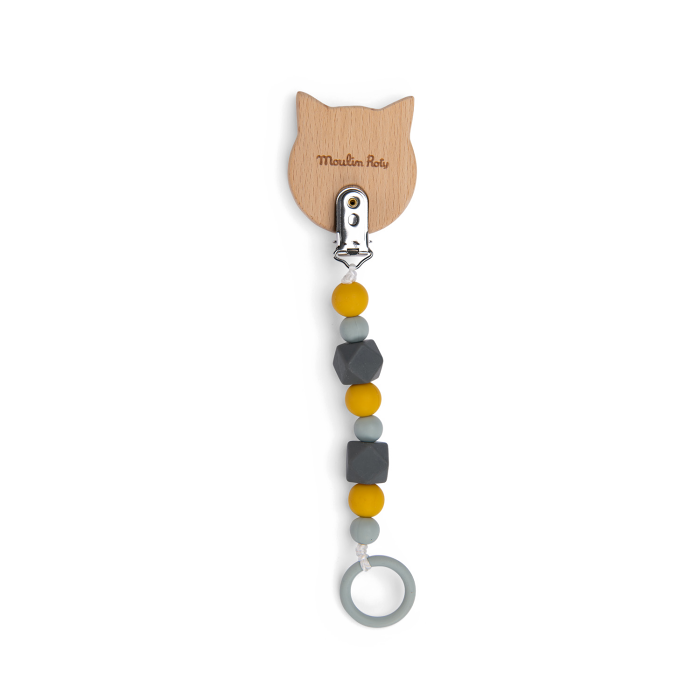 Wooden and silicone pacifier holder Cat