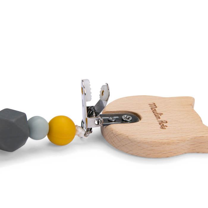 Wooden and silicone pacifier holder Cat