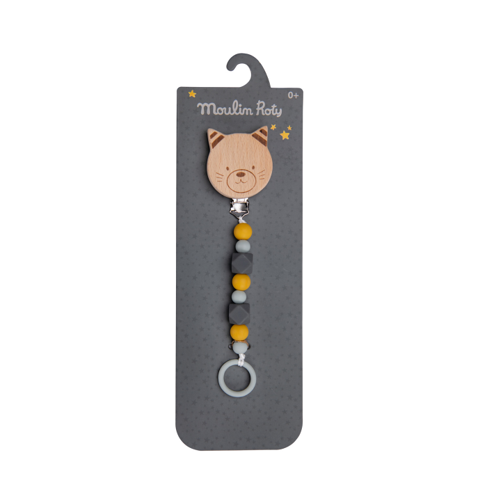 Wooden and silicone pacifier holder Cat