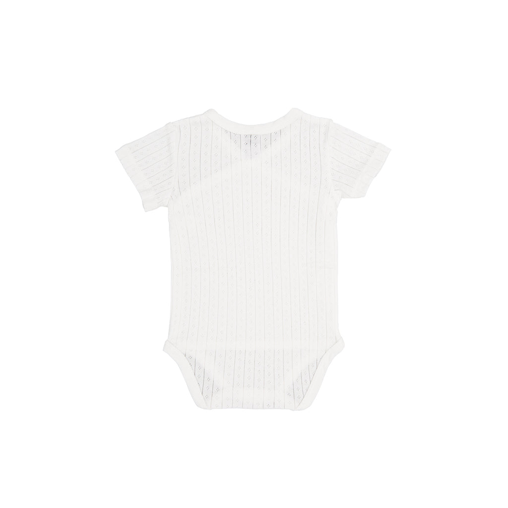 Crossover bodysuit short sleeve organic cotton pointelle, White