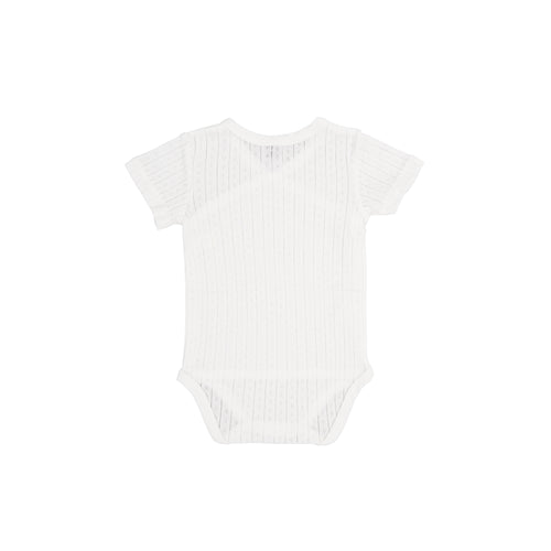 Crossover bodysuit short sleeve organic cotton pointelle, White