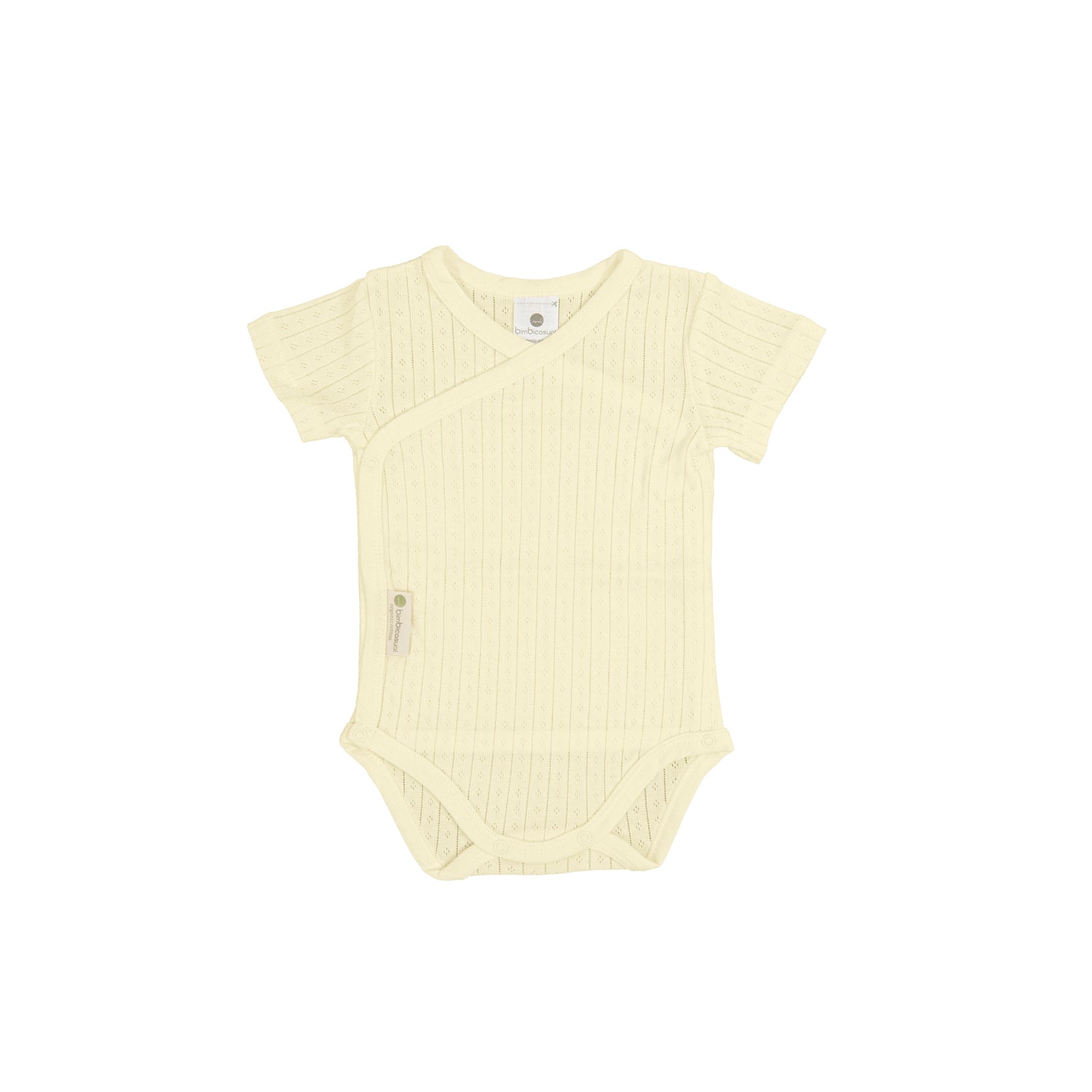 Crossover bodysuit short sleeve organic cotton pointelle, Ecru