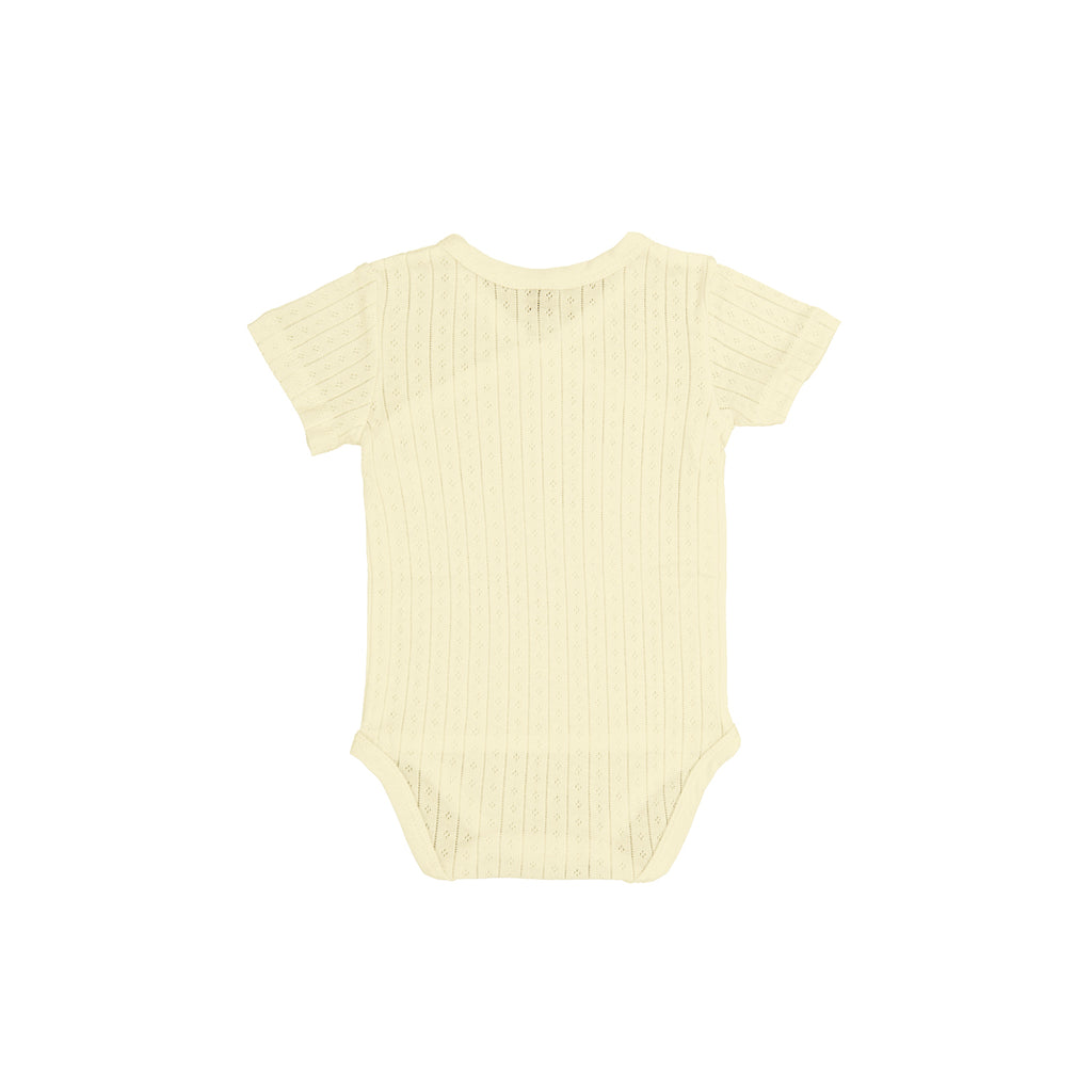 Crossover bodysuit short sleeve organic cotton pointelle, Ecru