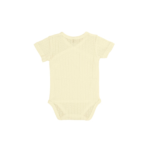 Crossover bodysuit short sleeve organic cotton pointelle, Ecru
