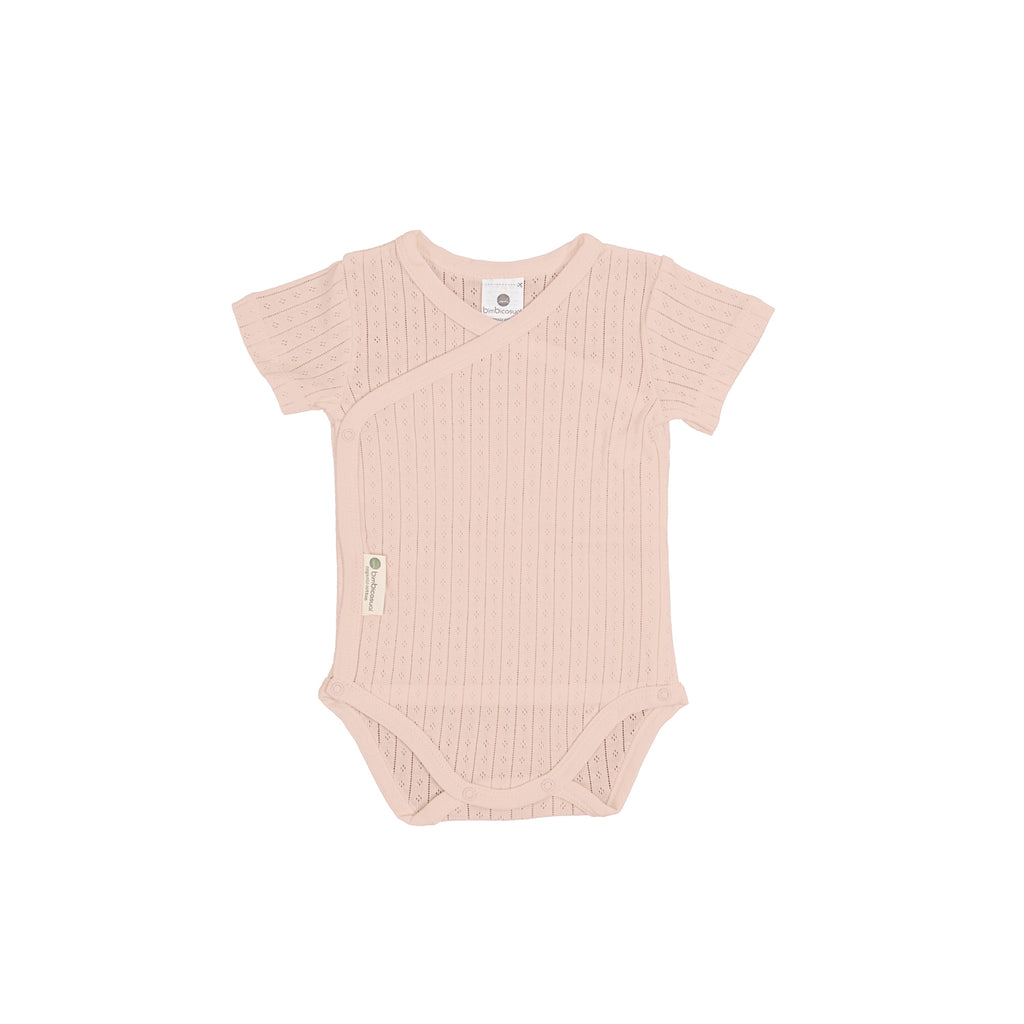 Crossover bodysuit short sleeve organic cotton pointelle, Pink