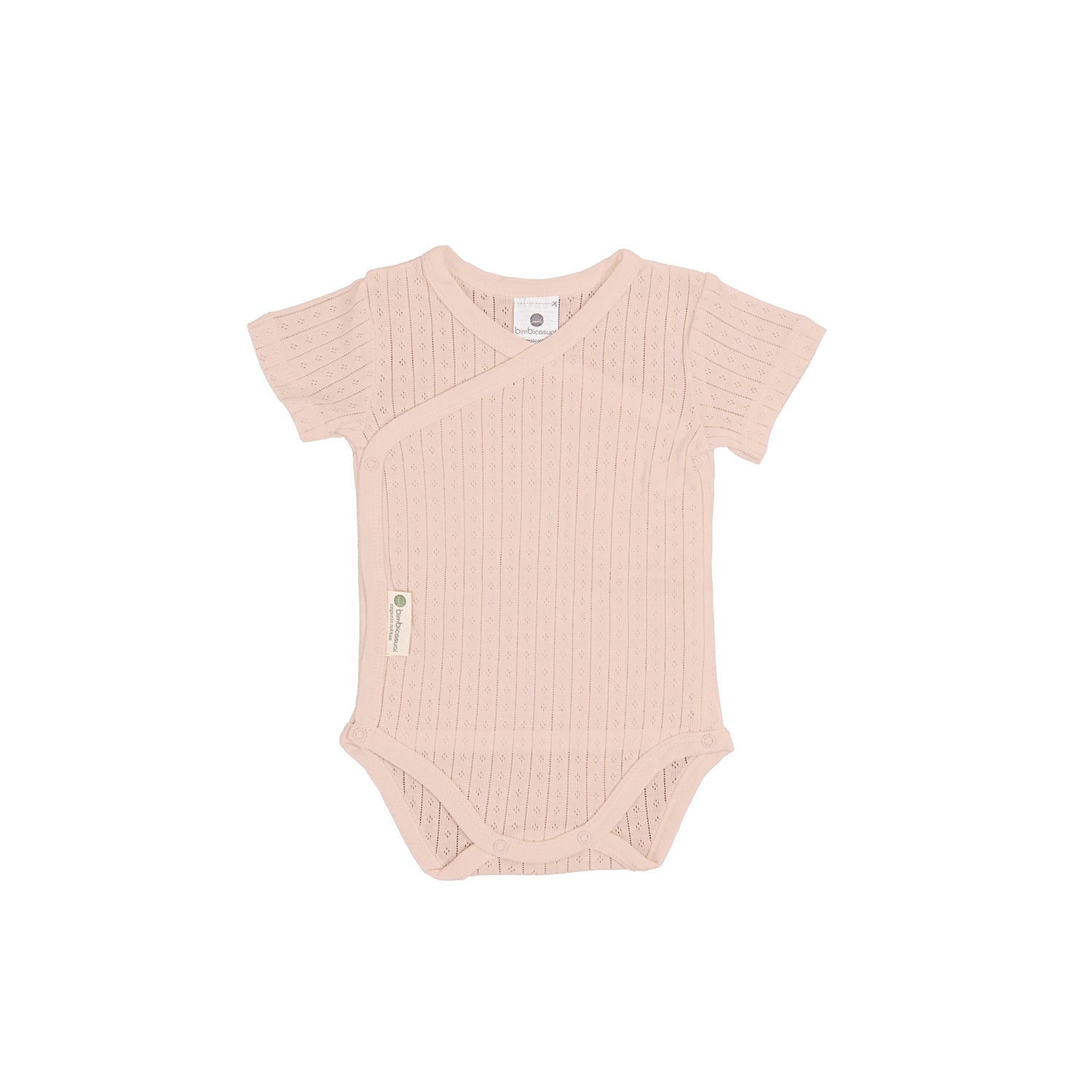 Crossover bodysuit short sleeve organic cotton pointelle, Pink