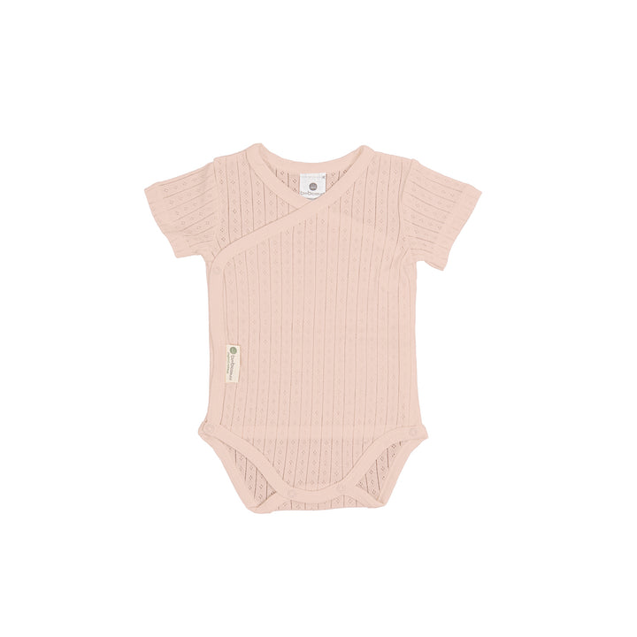 Body incrociato manica corta cotone bio pointelle, Rosa