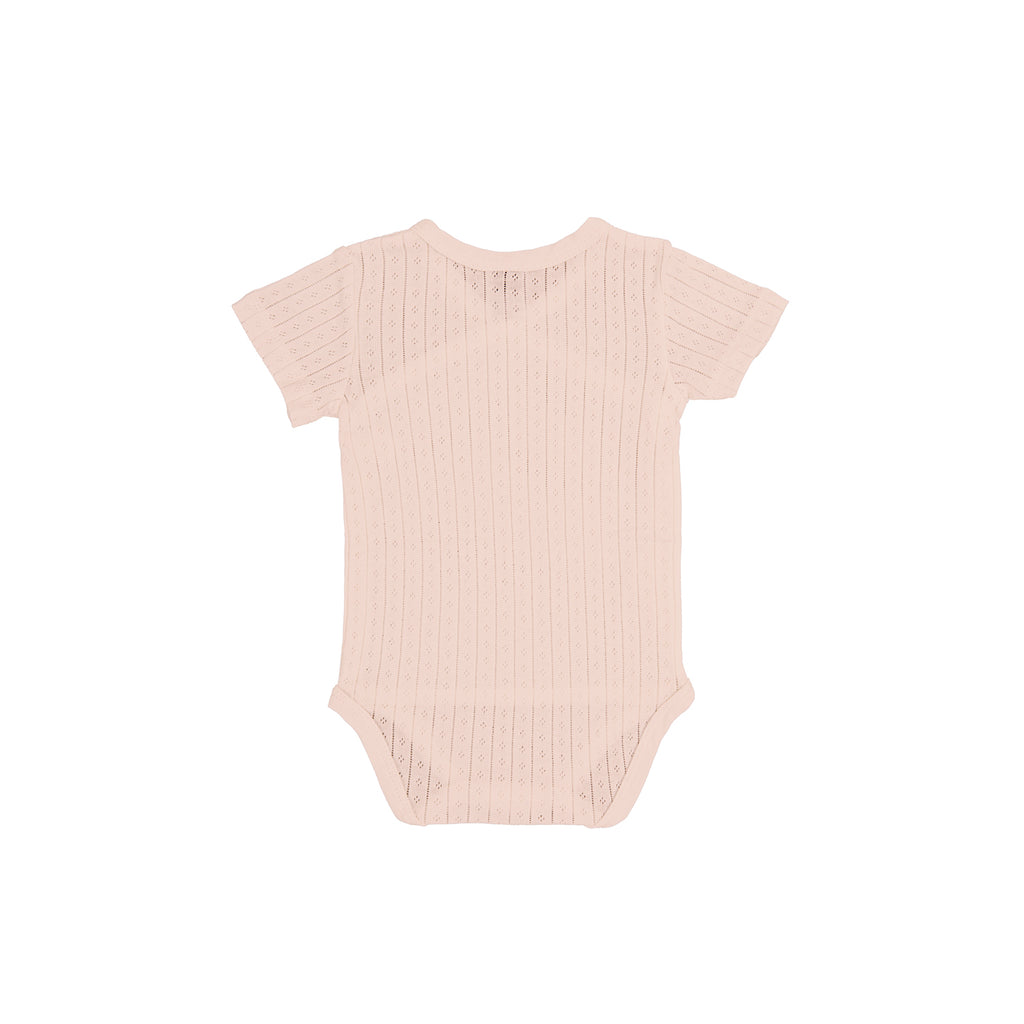 Crossover bodysuit short sleeve organic cotton pointelle, Pink