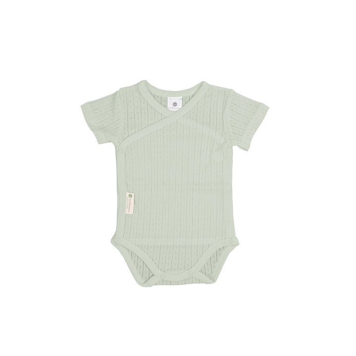 Body incrociato manica corta cotone bio pointelle, Verde