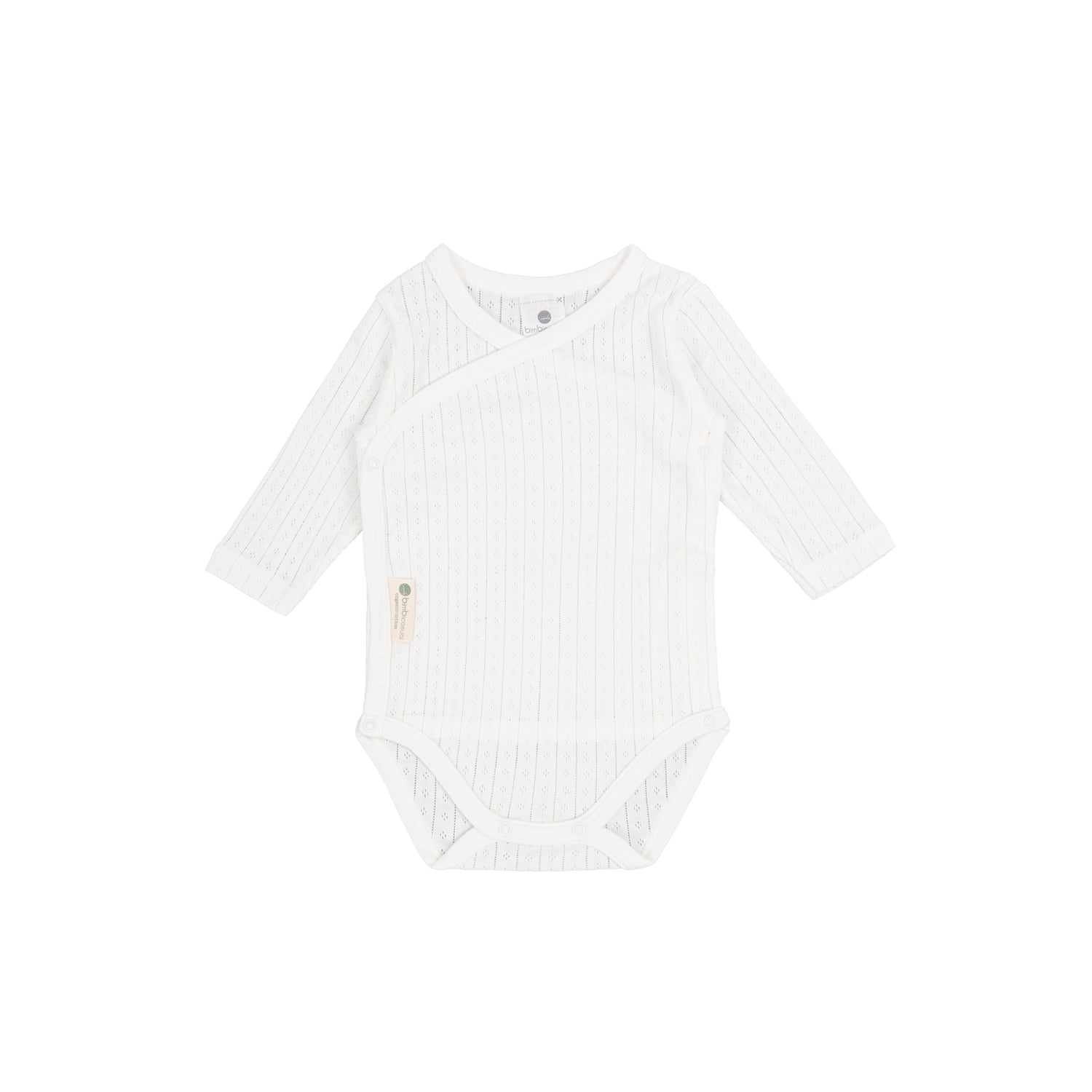 Body incrociato manica lunga cotone bio pointelle, Bianco