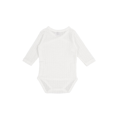 Crossover bodysuit long sleeve organic cotton pointelle, White